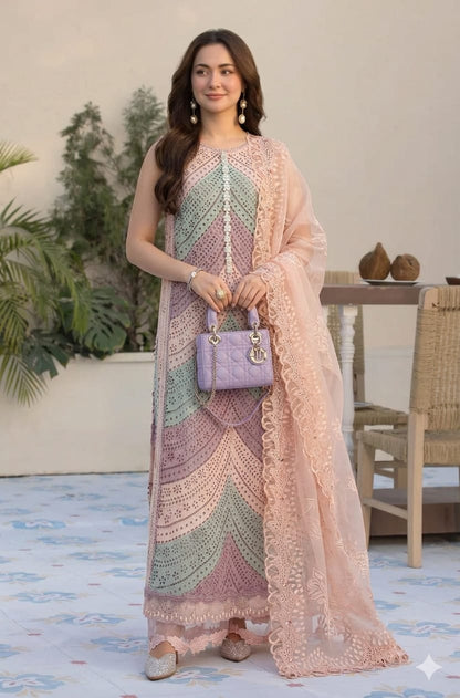 MB 2805A - 3 Piece Lawn - Unstitched Chicken Kari Embroidered Suit